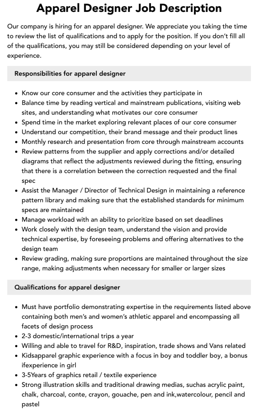 Picture of: Apparel Designer Job Description  Velvet Jobs